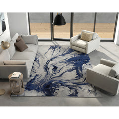 Rectangular Area Rug, 79 In x 114 In, Blue Abstract Polypropylene