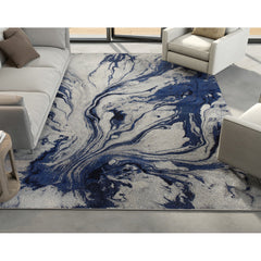 Rectangular Area Rug, 79 In x 114 In, Blue Abstract Polypropylene