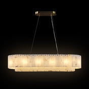 Rectangular Chandelier, 14-Light Alabaster Shade in Cream with Gold Aluminum Frame