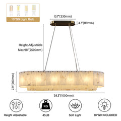 Rectangular Chandelier, 14-Light Alabaster Shade in Cream with Gold Aluminum Frame