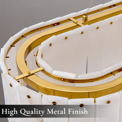 Rectangular Chandelier, 14-Light Alabaster Shade in Cream with Gold Aluminum Frame