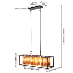 Rectangular Chandelier, 3 Lights, Oil Rubbed Bronze with Crystal Accents