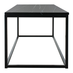 Rectangular Coffee Table, Black Metal Base with Marble-Pattern Top
