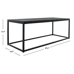 Rectangular Coffee Table, Black Metal Base with Marble-Pattern Top