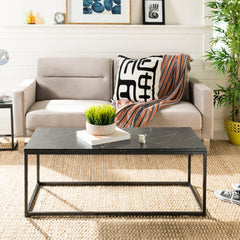 Rectangular Coffee Table, Black Metal Base with Marble-Pattern Top