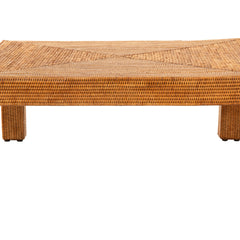 Rectangular Coffee Table, Brown Rattan with Solid Wood Base