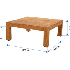 Rectangular Coffee Table, Brown Rattan with Solid Wood Base