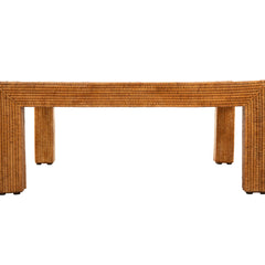 Rectangular Coffee Table, Brown Rattan with Solid Wood Base