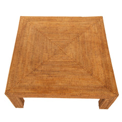 Rectangular Coffee Table, Brown Rattan with Solid Wood Base