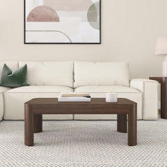 Rectangular Coffee Table with Solid Pine Wood Top and Base