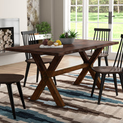 Rectangular Dining Table in Solid Rubberwood with X-Brace Legs, Brown