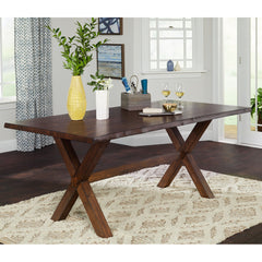 Rectangular Dining Table in Solid Rubberwood with X-Brace Legs, Brown