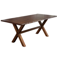 Rectangular Dining Table in Solid Rubberwood with X-Brace Legs, Brown