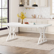 Rectangular Dining Table, White Manufactured Wood, Trestle Base, 70.86 In Wide