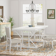 Rectangular Dining Table, White Manufactured Wood, Trestle Base, 70.86 In Wide