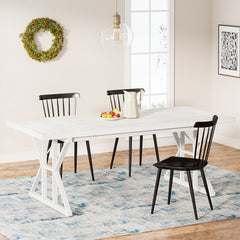 Rectangular Dining Table, White Manufactured Wood, Trestle Base, 70.86 In Wide