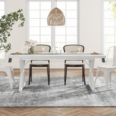 Rectangular Dining Table, White Manufactured Wood, Trestle Base, 70.86 In Wide
