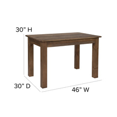 Rectangular Dining Table with Four Legs, Solid Pine, Antique Rustic