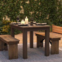 Rectangular Dining Table with Four Legs, Solid Pine, Antique Rustic