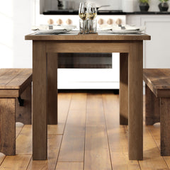 Rectangular Dining Table with Four Legs, Solid Pine, Antique Rustic
