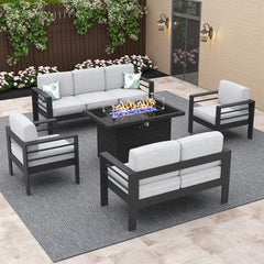 Rectangular Fire Pit Table, 55,000 BTU, Black Wicker with Stainless Steel Frame