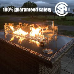 Rectangular Fire Pit Table, 55,000 BTU, Black Wicker with Stainless Steel Frame
