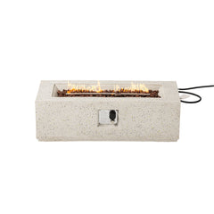 Rectangular Gas Fire Pit Table with 40,000 BTU Output in White Terrazzo Finish