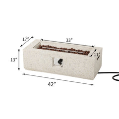 Rectangular Gas Fire Pit Table with 40,000 BTU Output in White Terrazzo Finish