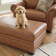 Rectangular Ottoman in Brown Leather Match with Black Plastic Legs