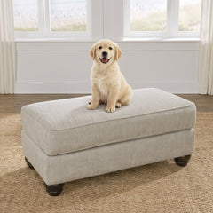Rectangular Ottoman in Fog Polyester with Plastic Legs