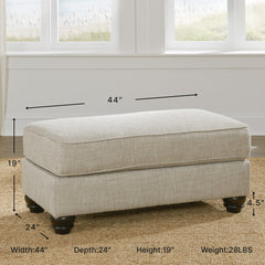 Rectangular Ottoman in Fog Polyester with Plastic Legs