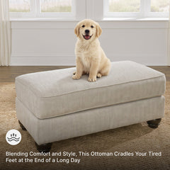 Rectangular Ottoman in Fog Polyester with Plastic Legs