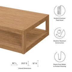 Rectangular Outdoor Coffee Table, 55 In Wide, Solid Wood in Natural