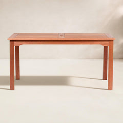 Rectangular Outdoor Dining Table, Eucalyptus Wood with Umbrella Hole, Brown