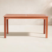 Rectangular Outdoor Dining Table, Eucalyptus Wood with Umbrella Hole, Brown