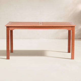 Rectangular Outdoor Dining Table, Eucalyptus Wood with Umbrella Hole, Brown