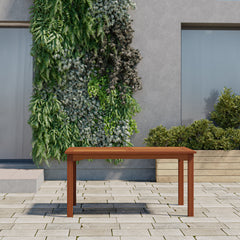 Rectangular Outdoor Dining Table, Eucalyptus Wood with Umbrella Hole, Brown