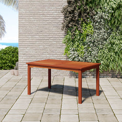 Rectangular Outdoor Dining Table, Eucalyptus Wood with Umbrella Hole, Brown