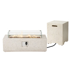 Rectangular Propane Fire Pit in White Magnesium Oxide, 50,000 BTU