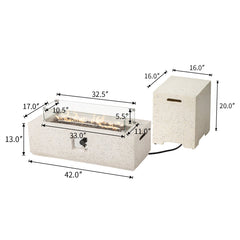 Rectangular Propane Fire Pit in White Magnesium Oxide, 50,000 BTU