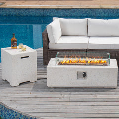 Rectangular Propane Fire Pit in White Magnesium Oxide, 50,000 BTU