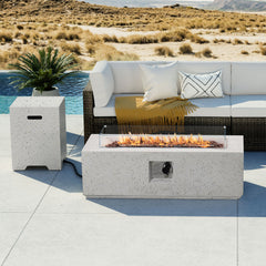 Rectangular Propane Fire Pit in White Magnesium Oxide, 50,000 BTU