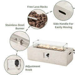 Rectangular Propane Fire Pit in White Magnesium Oxide, 50,000 BTU