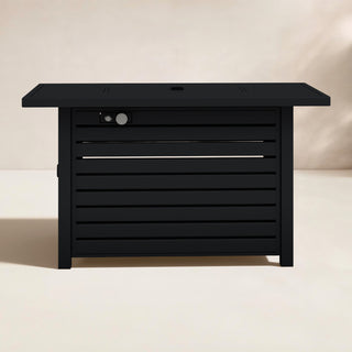 Rectangular Propane Fire Pit Table, 42 in W, Black Powder Coated Steel