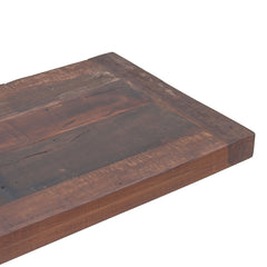 Rectangular Table, Solid Teak Top in Natural Iron with Brown Metal Pedestal Base