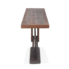 Rectangular Table, Solid Teak Top in Natural Iron with Brown Metal Pedestal Base