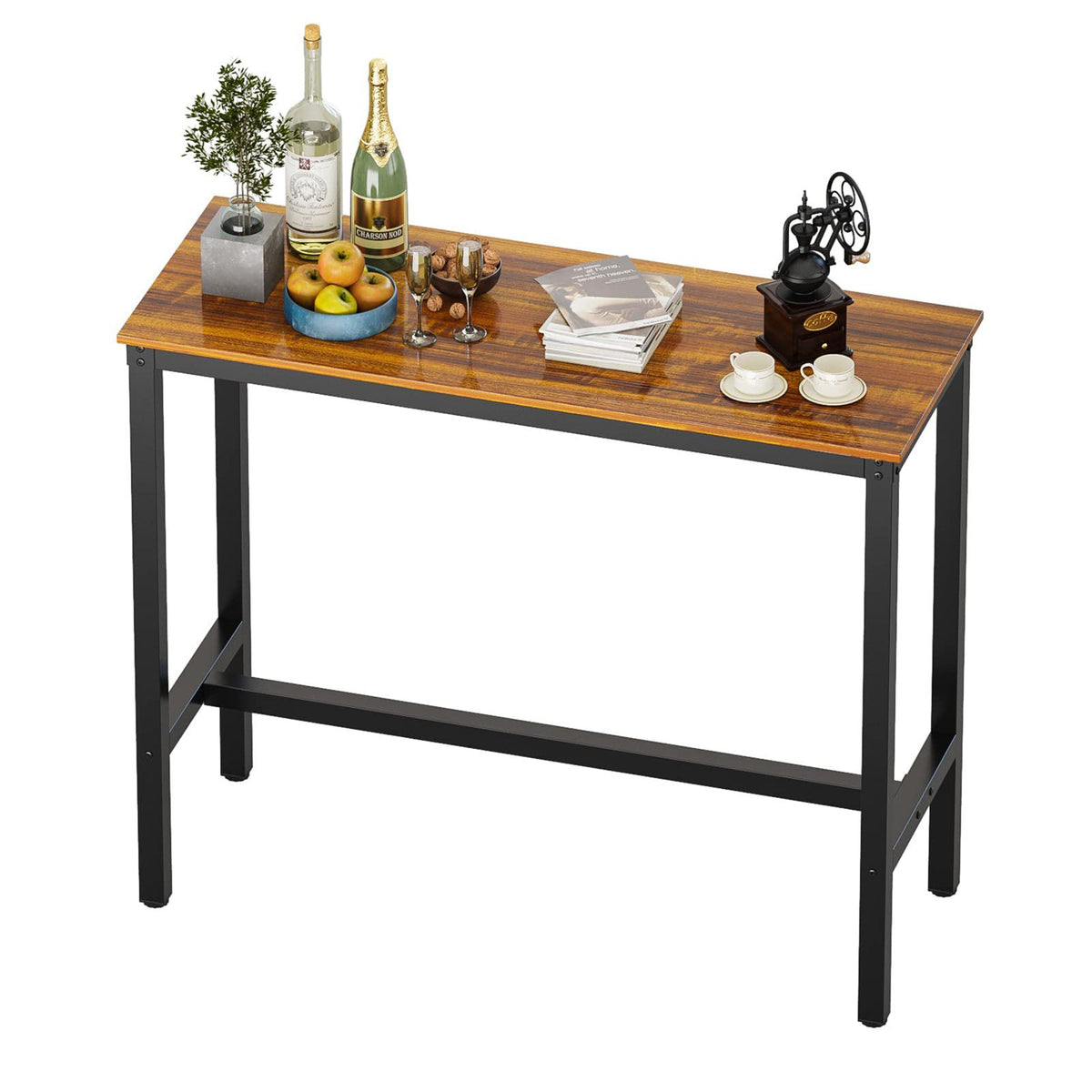 Rectangular Table with Teak Top and Metal Base