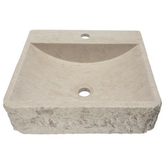 Rectangular Vessel Bathroom Sink, Stone, 16.5 In., Beige