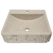 Rectangular Vessel Bathroom Sink, Stone, 16.5 In., Beige