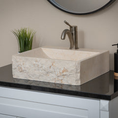 Rectangular Vessel Bathroom Sink, Stone, 16.5 In., Beige